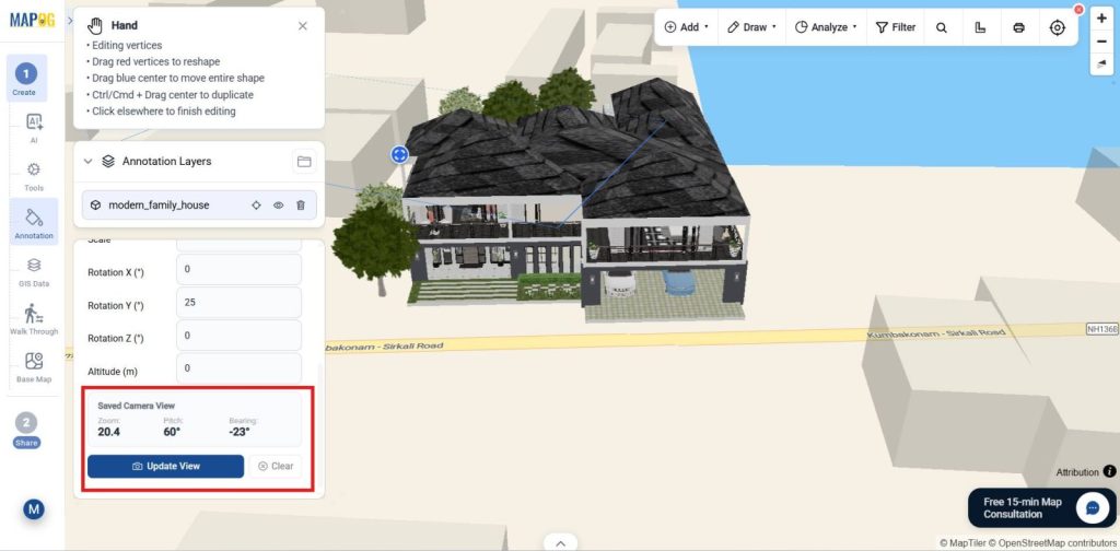save the Zoom, bearing value and Pitch view