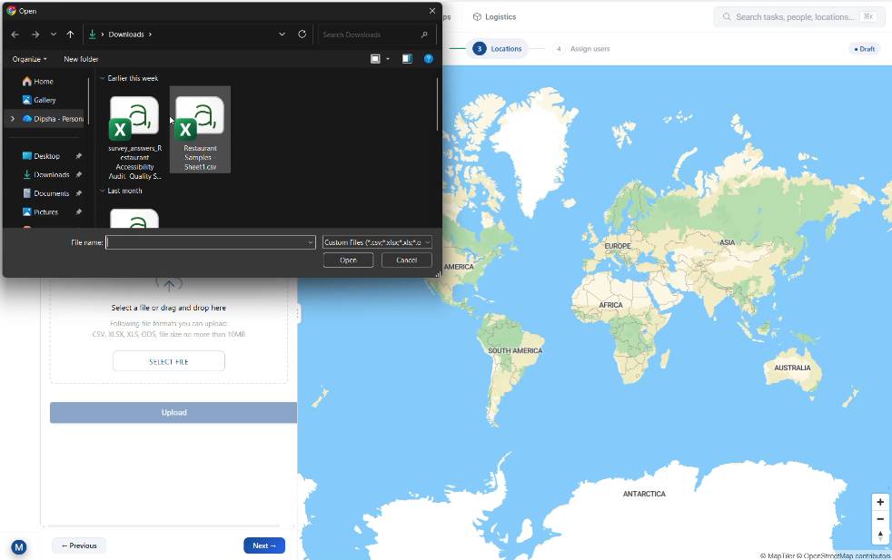 uploading csv/excel file for spatial surveys