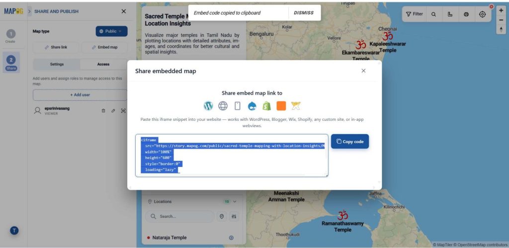 Embed Link to Share Interactive Maps with Visitors