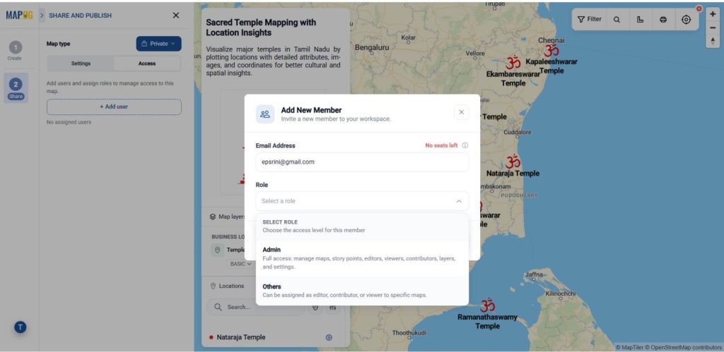 Select admin or other to Share Interactive Maps with Visitors