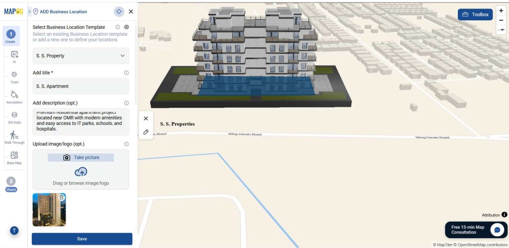 save the location details with images, descriptions, and attributes.
