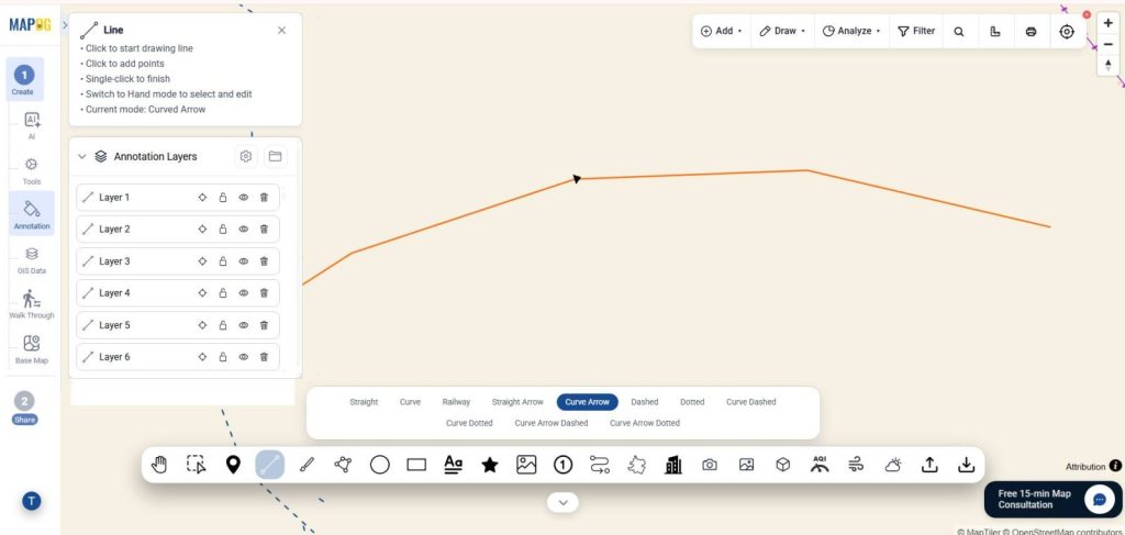 curved arrow annotation tool