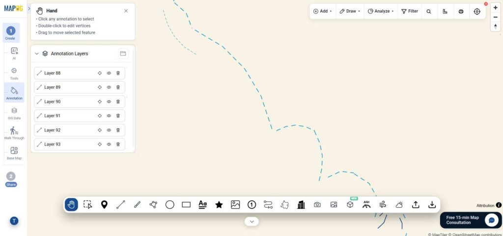 curved dashed line annotation tool