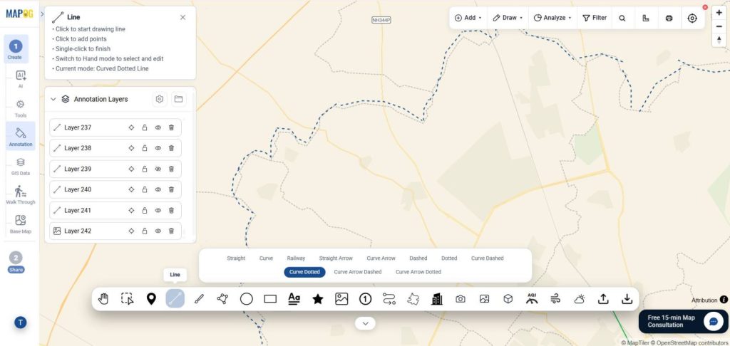 MAPOG, curved dotted line