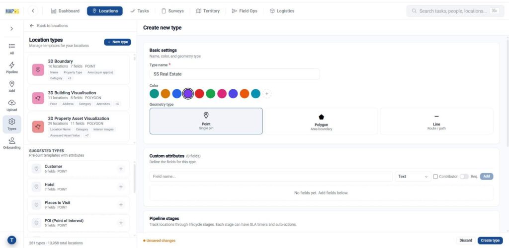 Give a name, assign a suitable colour and select geometry type as point. 