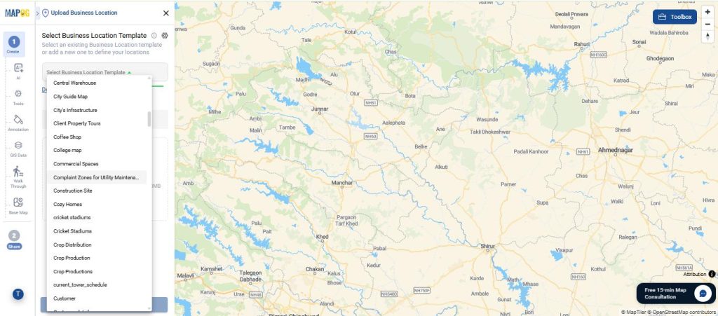 Select business location template