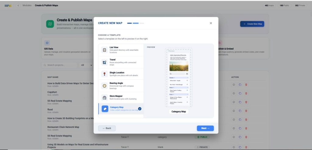 select with template option like category map view, and click next.