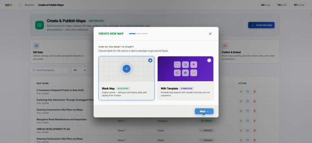 Create map with blank map option