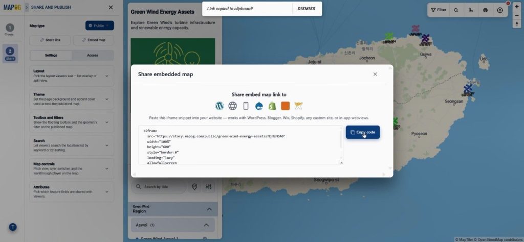 Plot Excel and CSV Data map shared publicly and embedded online