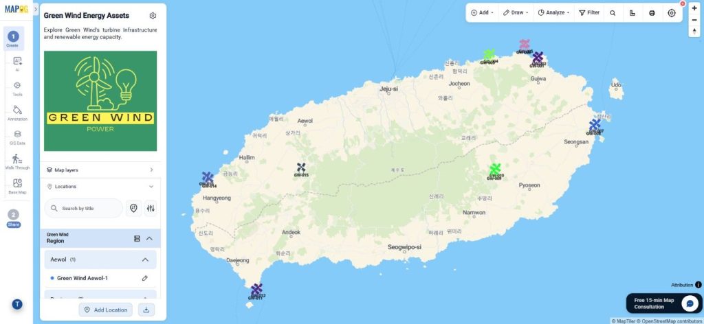 Plot Excel and CSV Data example displaying wind turbine attributes and locations