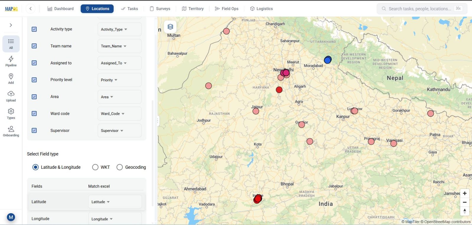 selecting lattitude and longitude Track Team Activities 