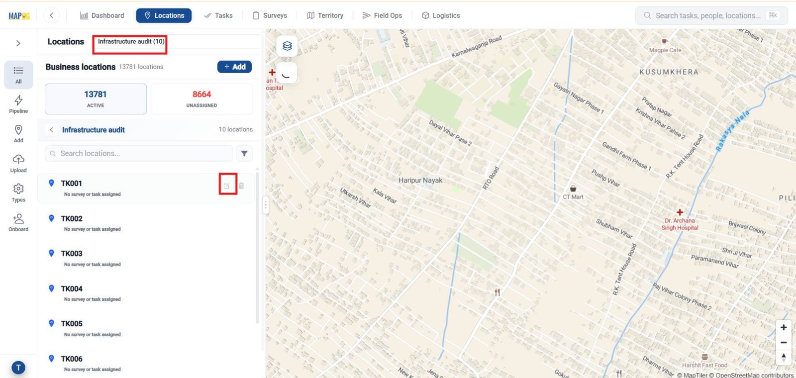 Selecting locations Track Team Activities 