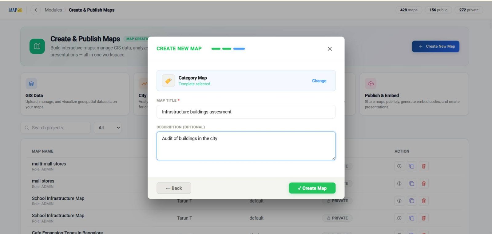 tittle and description and creating map Track Team Activities 