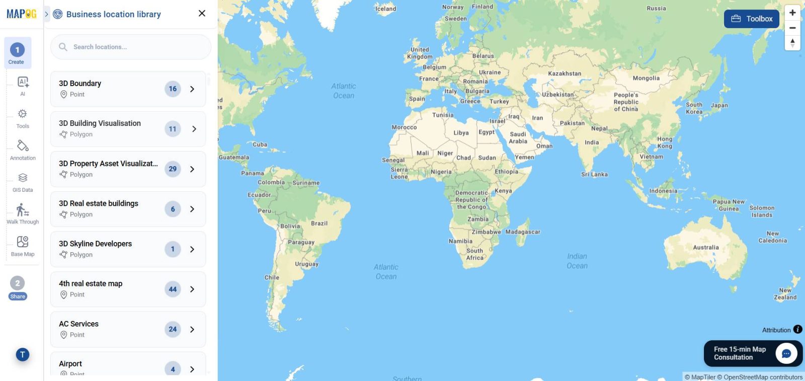 adding points and selecting template 