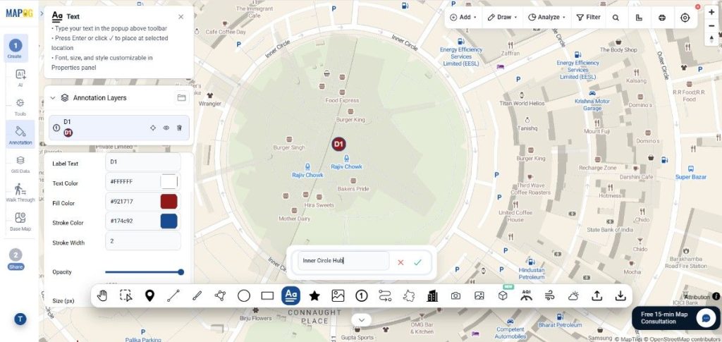 Adding text labels and annotations for the locations.