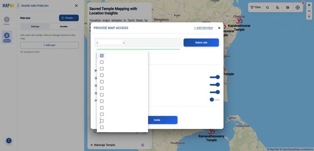 select the members in the select member drop down option to Share Interactive Maps with Visitors