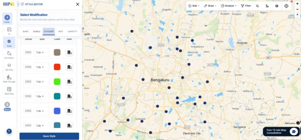 Adding different colours to location point for attaching PDFs