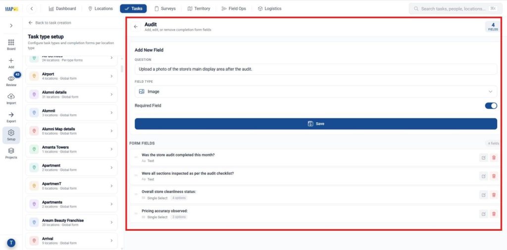 Add fields for Task Completion Forms

