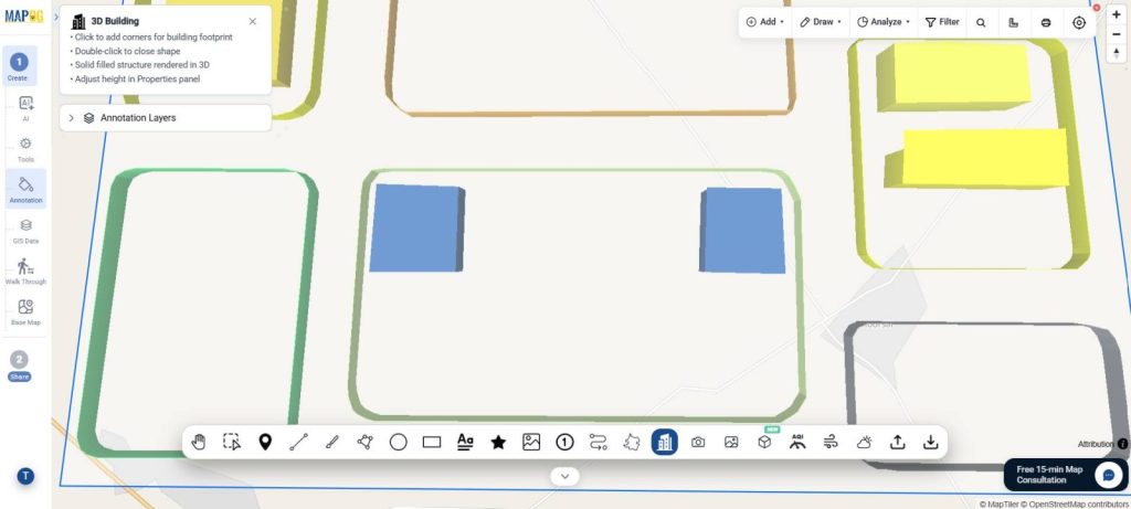 Add buildings using freehand 3D Building Tool