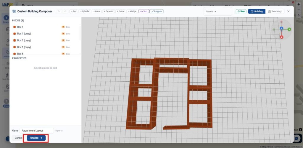 finalise to place the 3D model