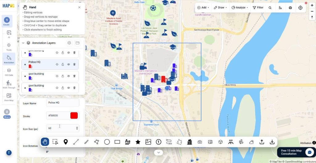 customizing the colors and color-coding added icons on the map