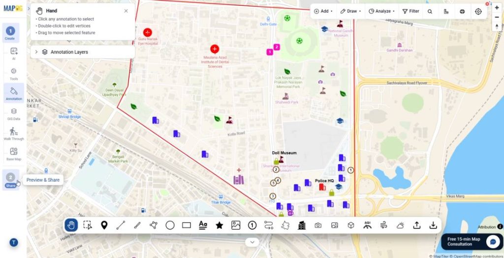 previewing and sharing final interactive custom icons and markers map