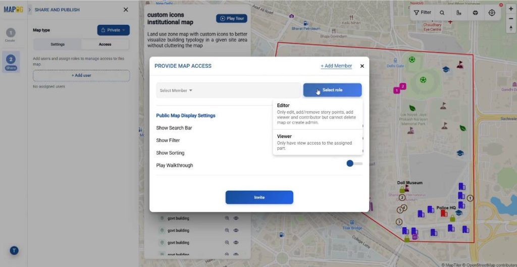 sharing the map privately by assigning roles to users