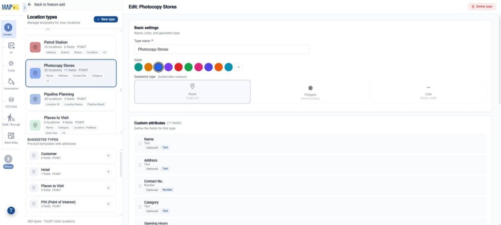 Adding name and geometry type