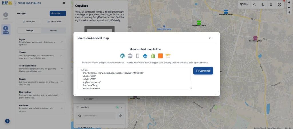 Embedd map on website