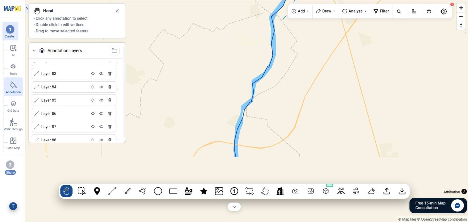 curved line annotation tool