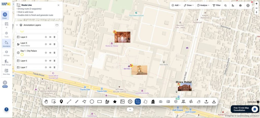 Creating a route using route tool