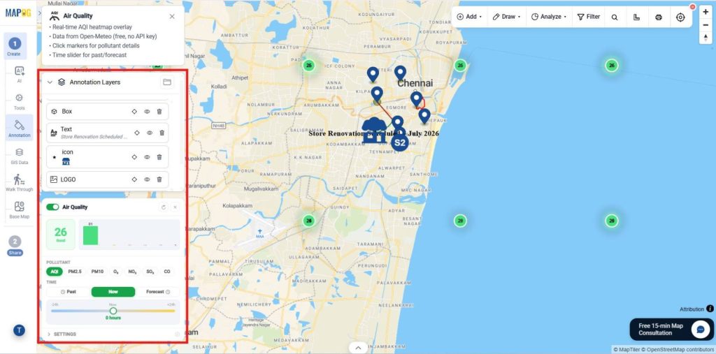 Compare AQI levels across city regions