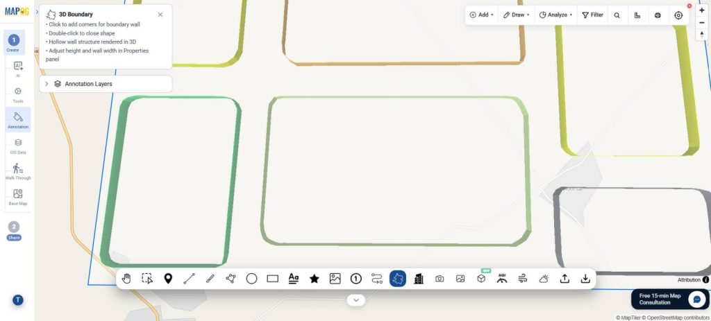 Add different zones using freehand 3D Boundary tool