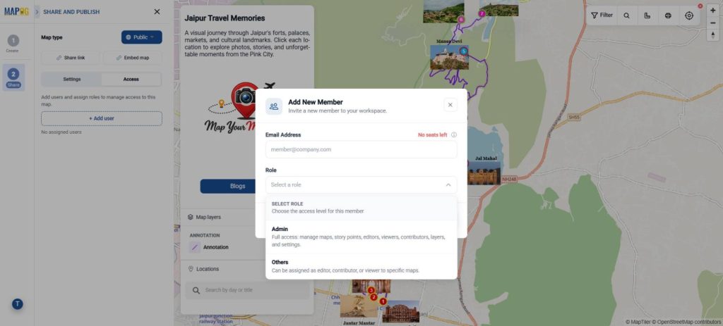 Add collaborators to your Travel photo Map