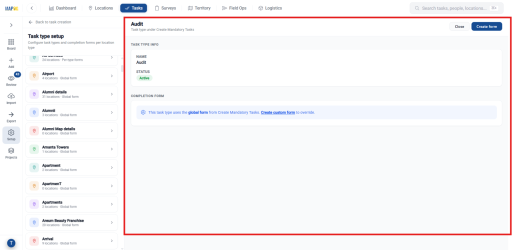 Completion Form Builder  for Task Completion Forms
