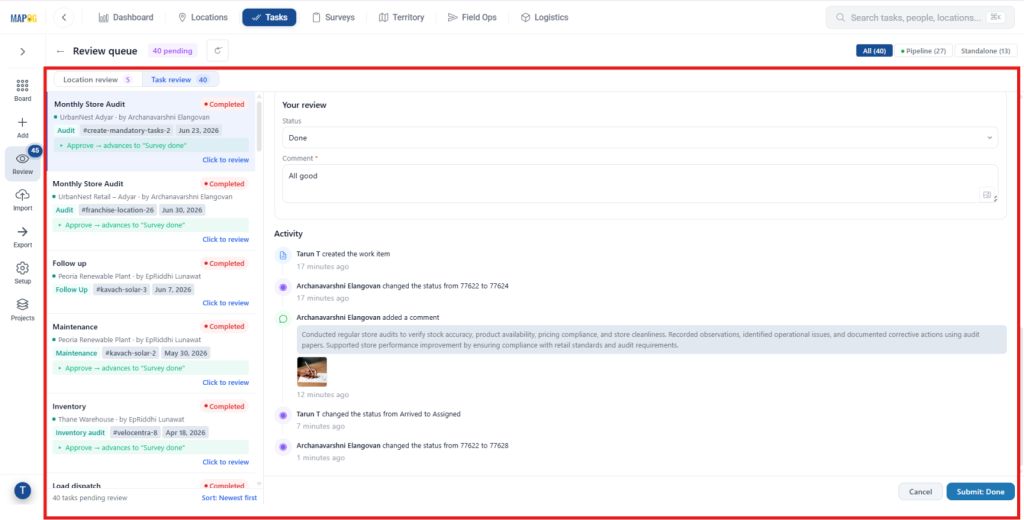 Task Review for Task Completion Forms
