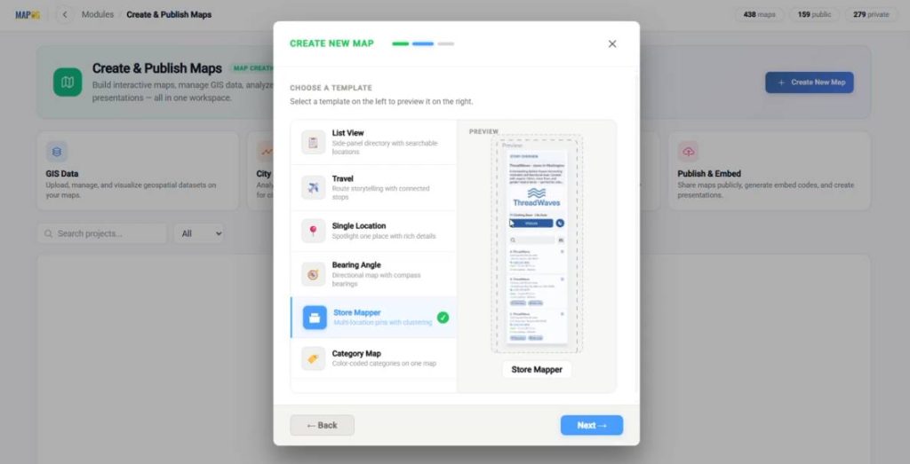 selecting the store mapper template which is pre-customized for multi retail store business operations