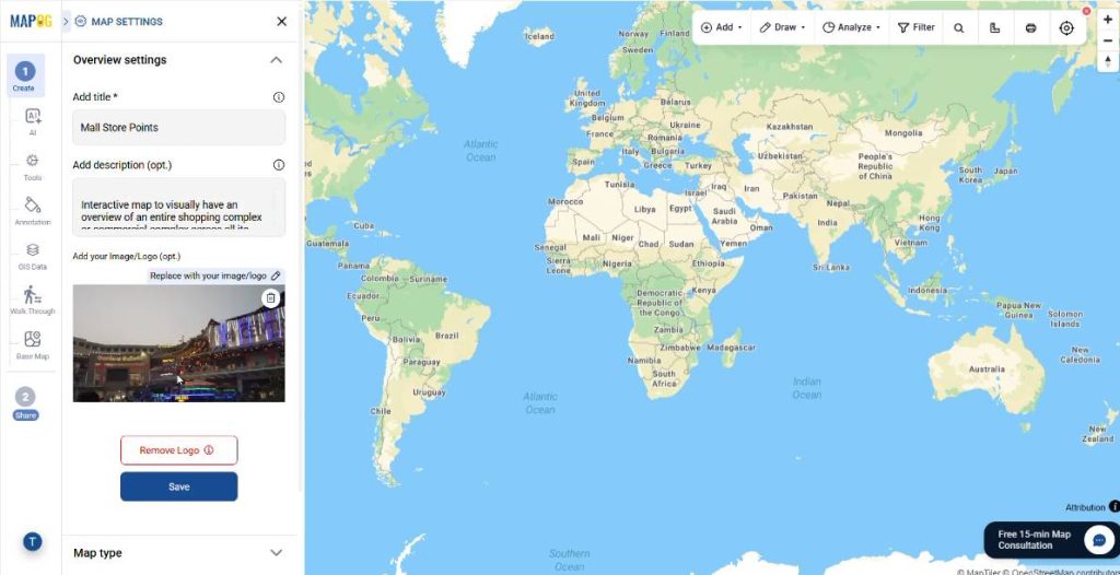 uploading brand logo/image and other necessary details to make the map more interactive and credible