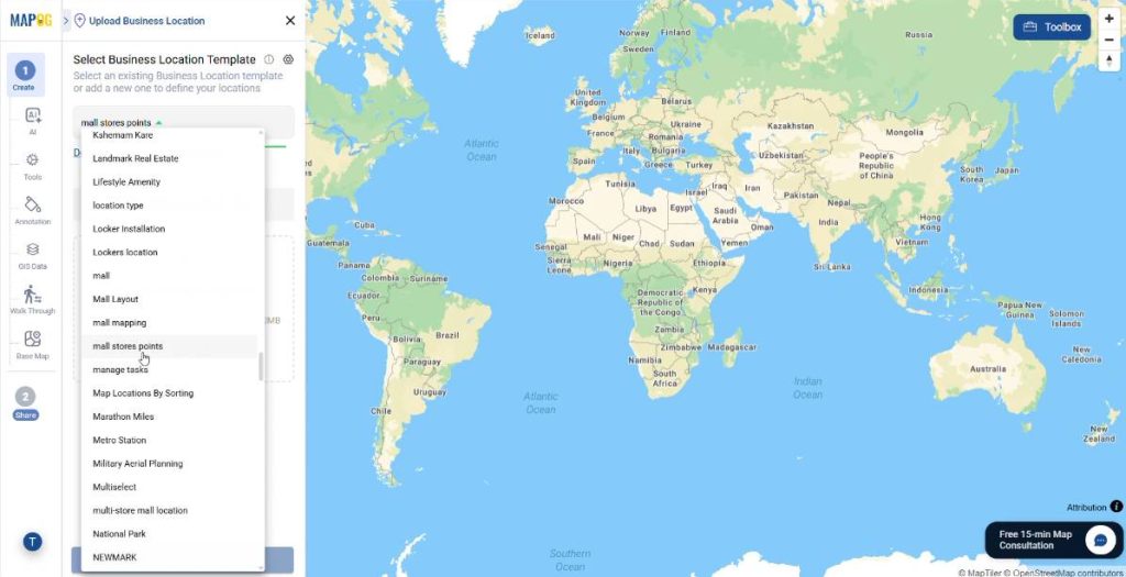 selecting our previously created custom business location type as store location template