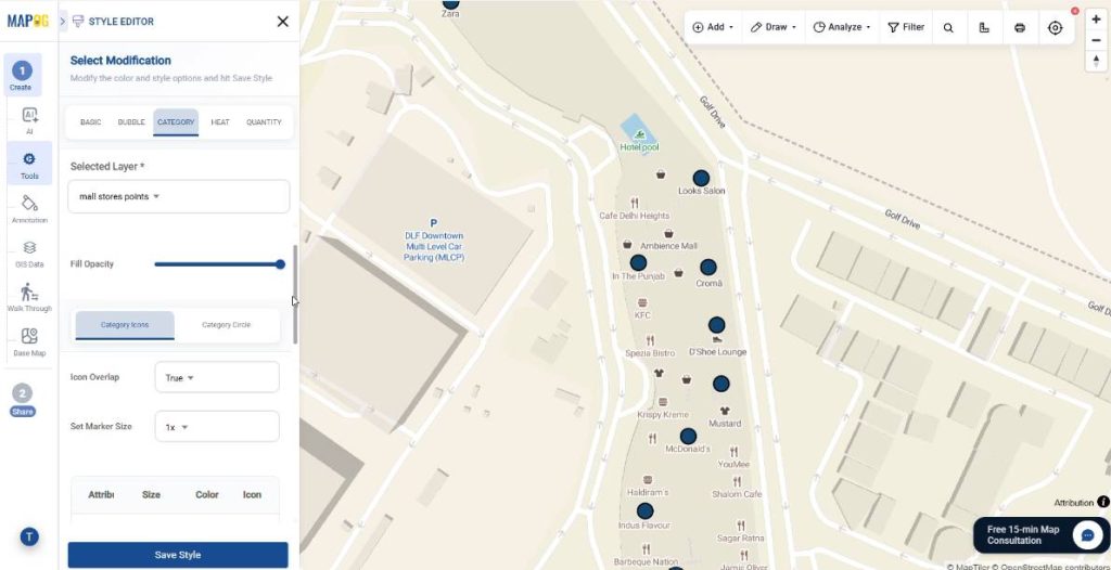 setting how we want our interactive store map to be visualized under the categories section
