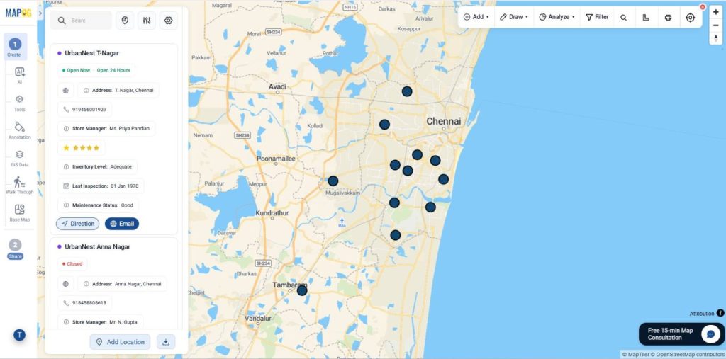 All saved locations are linked to the map