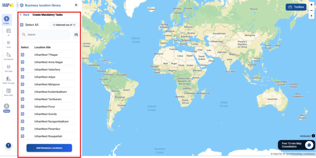 Business Location to add them to the map.