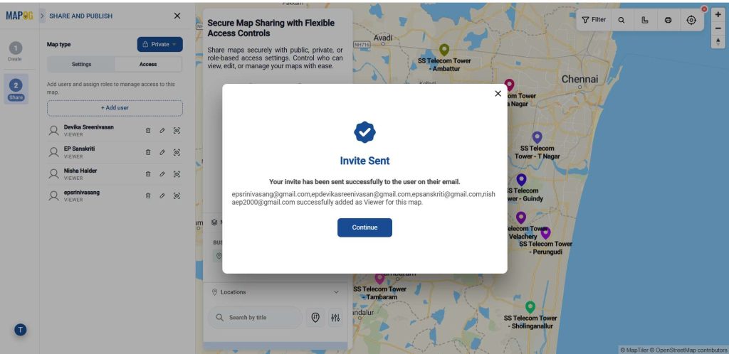 send invite for Secure Map Sharing for Organizations