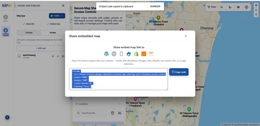 Embed Link for Secure Map Sharing for Organizations