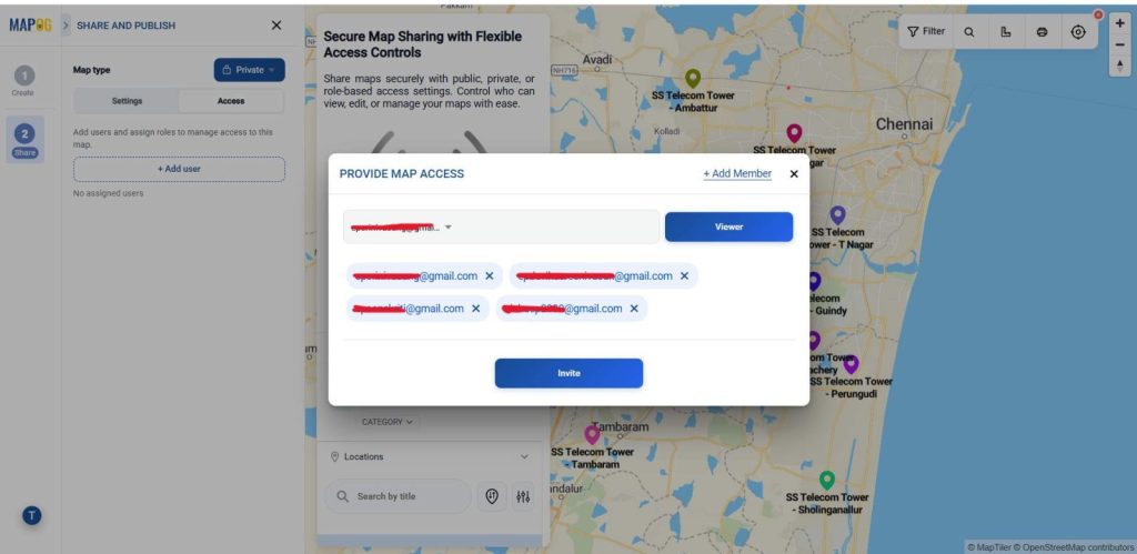 send invite for Secure Map Sharing for Organizations