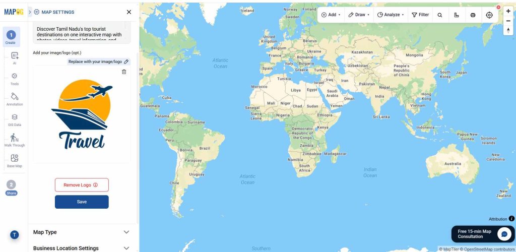 Browse & upload your logo, and save your changes to Transform Spreadsheet Data into Interactive Maps