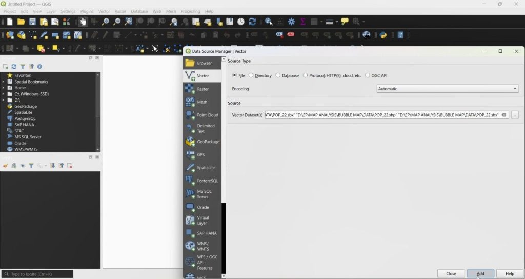 Share QGIS Projects by importing a population vector dataset into QGIS.