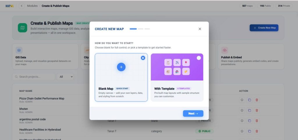 create new map & select blank map