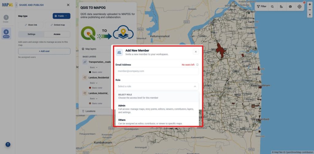  invite members and assign roles by Publish QGIS Maps Online