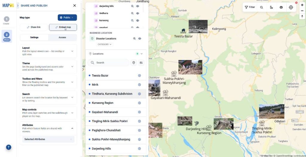 choosing embed map option to generate MAPOG embed map link